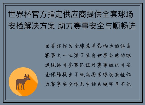 世界杯官方指定供应商提供全套球场安检解决方案 助力赛事安全与顺畅进行